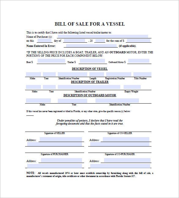 Boat Bill of Sale 10 Free Word Excel PDF Format