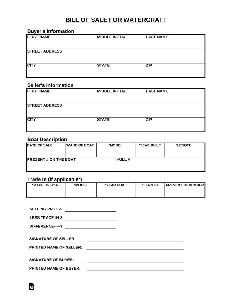 Free Tennessee Watercraft Bill of Sale Form PDF