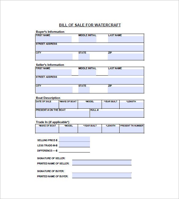 Watercraft Bill of Sale – 8 Free Sample Example Format