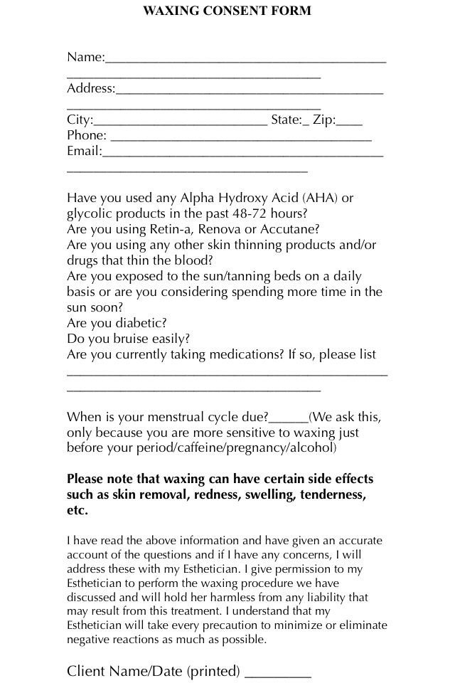 A simple and easy waxing consent form for your clients to