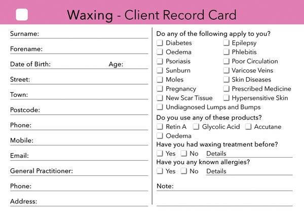 Waxing Client Card Treatment Consultation Card – Beauty