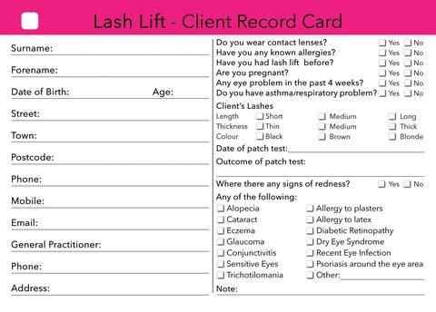 Waxing Client Card Treatment Consultation Card in 2019