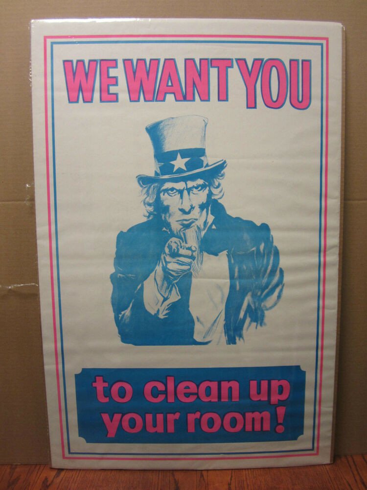 Vintage We Want You clean ur room Uncle sam Poster 1471