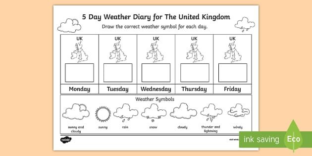 5 Day Weather Diary for the United Kingdom Worksheet