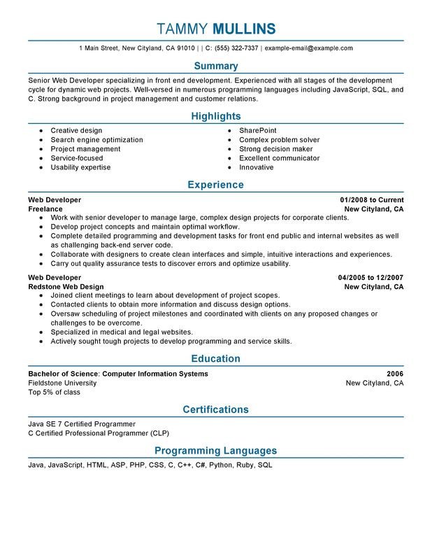 Web Developer Resume Examples Created by Pros