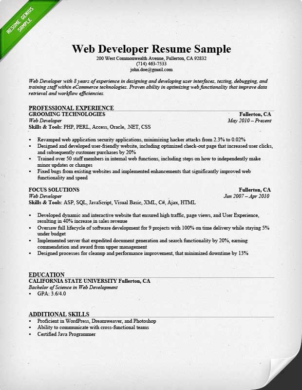 Web Developer Resume Sample & Writing Tips