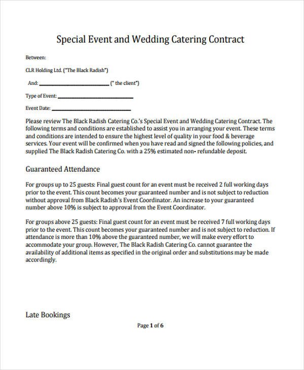 13 Catering Contract Templates Apple Pages Google Docs