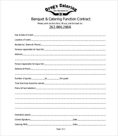 16 Sample Catering Contract Templates Docs Pages Word
