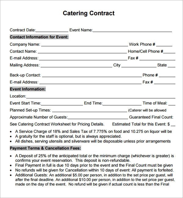 Catering Contract 7 Free PDF Download