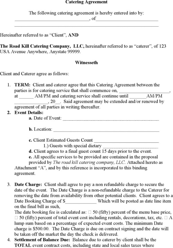 Catering Contract Templates Find Word Templates