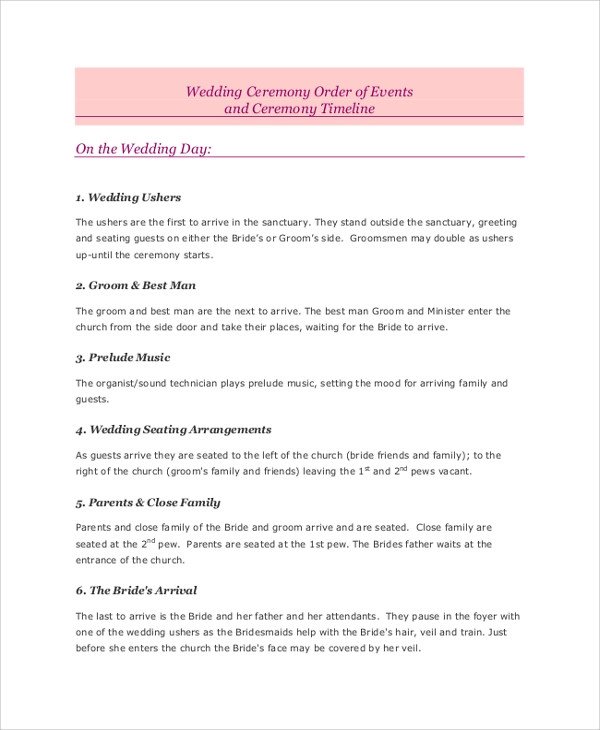 Sample Wedding Timeline 7 Documents in PDF