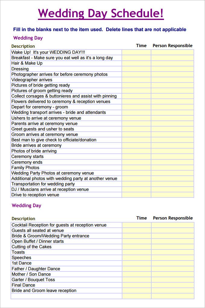 28 Wedding Schedule Templates & Samples DOC PDF PSD