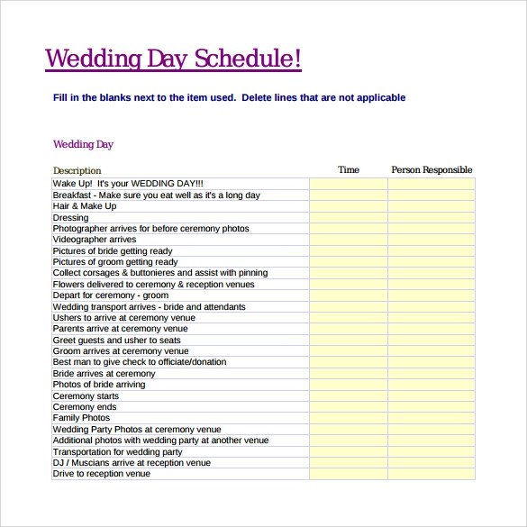 Sample Wedding Schedule 9 Documents in PDF