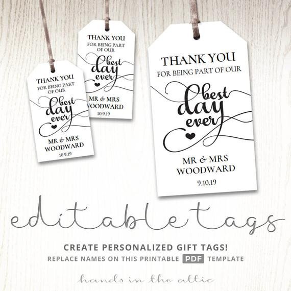 Gift tags for wedding day thank you best day ever