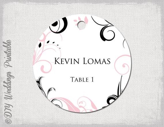 Wedding favor tags template pink & black Scroll