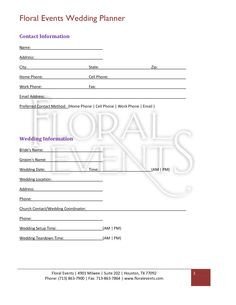 Floral Shop Bridal Agreement Contract Template