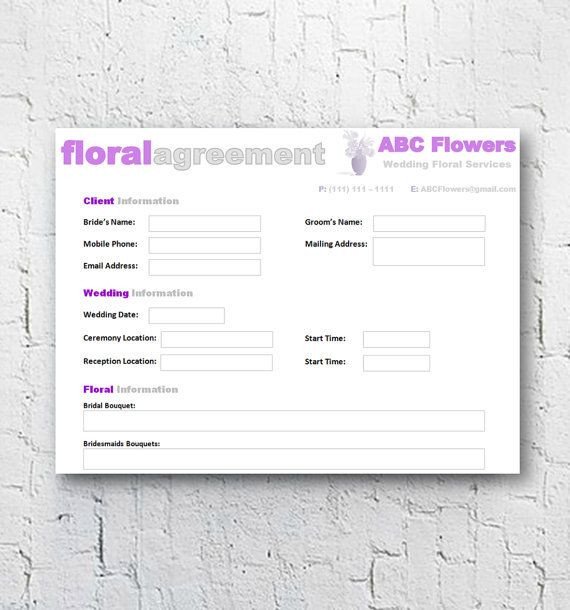 Florist Bridal Wedding Agreement Floral Business Contract