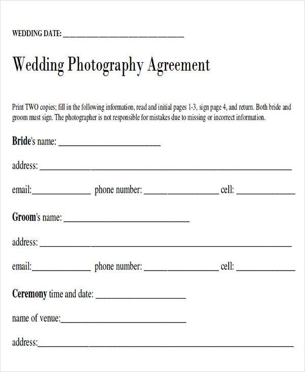 Sample Wedding Contract Agreements 9 Examples in Word PDF