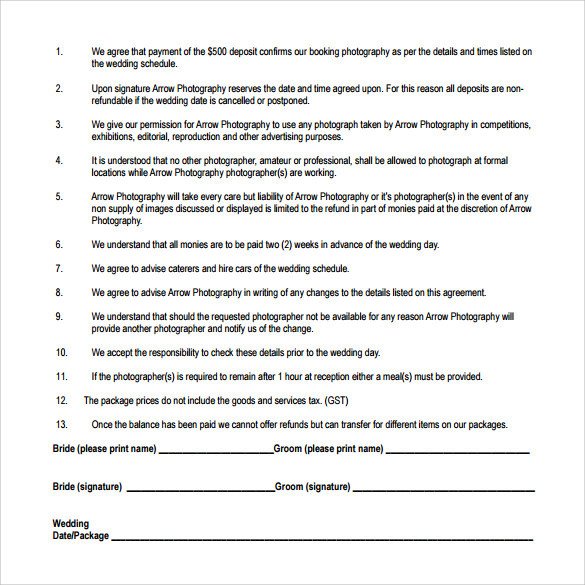 Wedding Contract Template 23 Download Documents in PDF