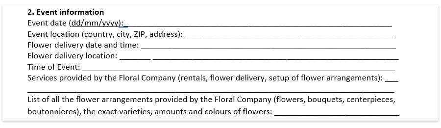 Wedding floral contract template