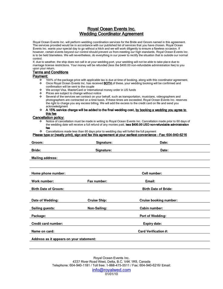 Wedding Planner Contract Sample Templates