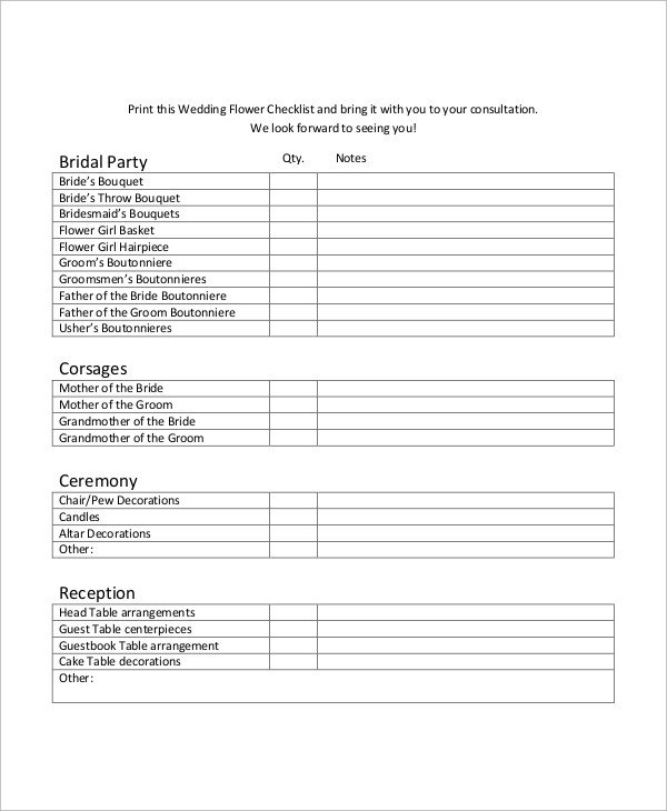 Printable Wedding Checklist Sample 10 Examples in PDF Word