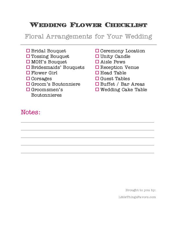 Printable Wedding Flower Checklist