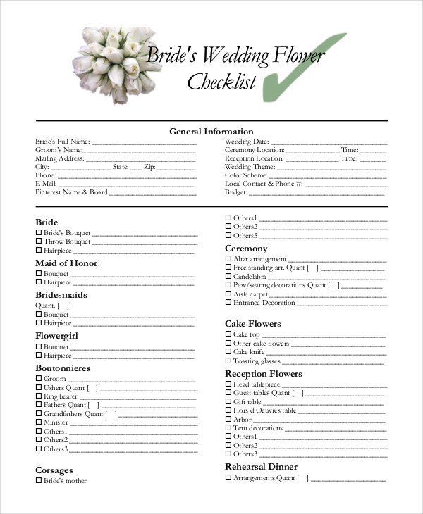 Wedding Decoration Checklist Pdf
