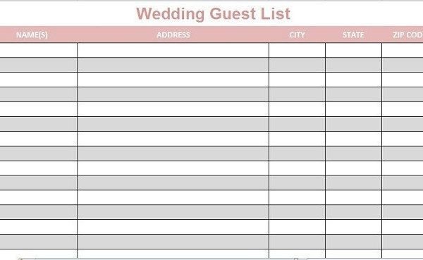 Wedding Guest List Template Printable Full Lists Excel 2