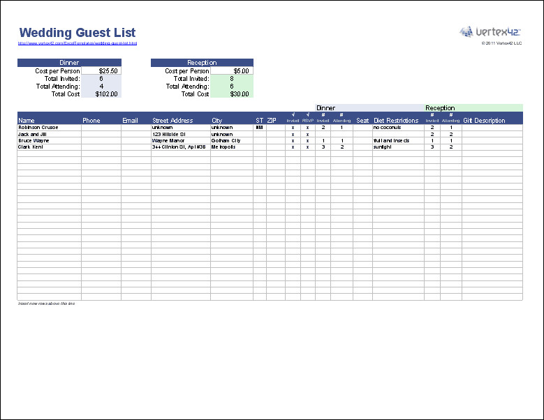 Create a Wedding Guest List Template for Excel to track