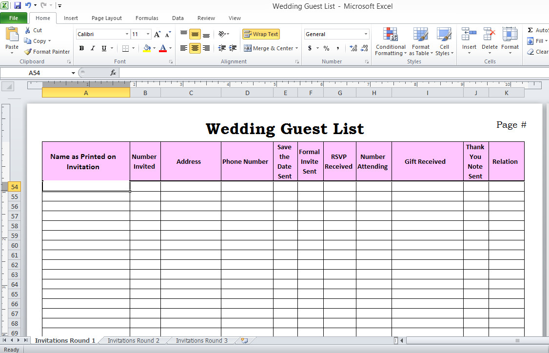 wedding guest list in excel Need to use this or something
