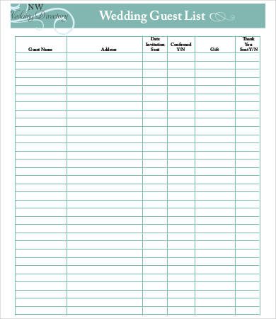 Guest List Template 9 Free Word PDF Excel Documents