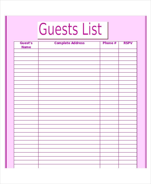 Wedding Guest List Template 9 Free Word Excel PDF