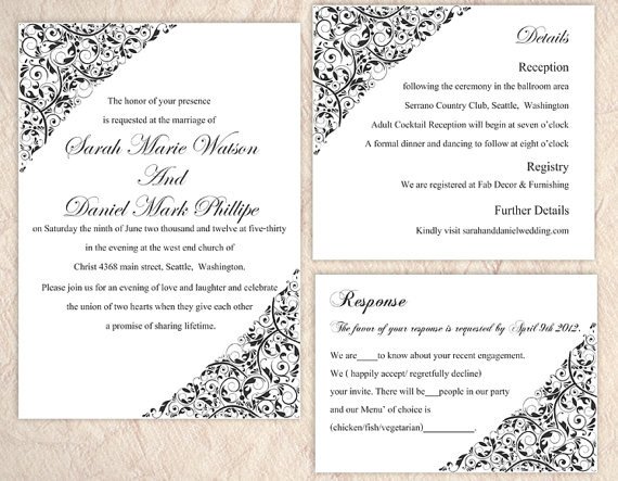DIY Wedding Invitation Template Set Editable Word File
