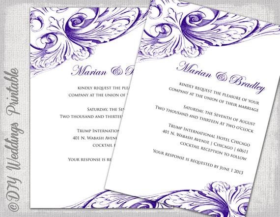 Wedding invitation template Eggplant DIY wedding invitations
