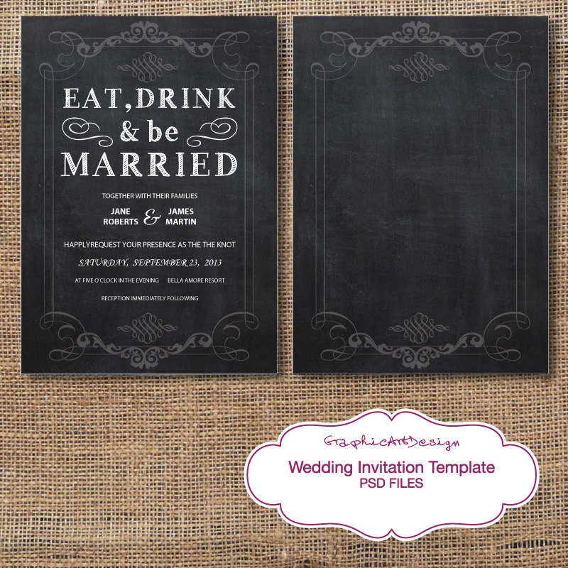 Chalkboard Wedding Invitation Card shop by