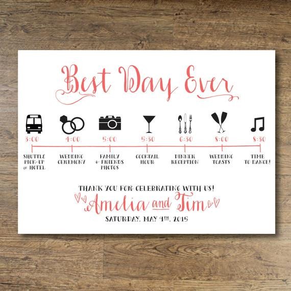 Printable Wedding Day Guest Itinerary Card by OhDarlingPaper