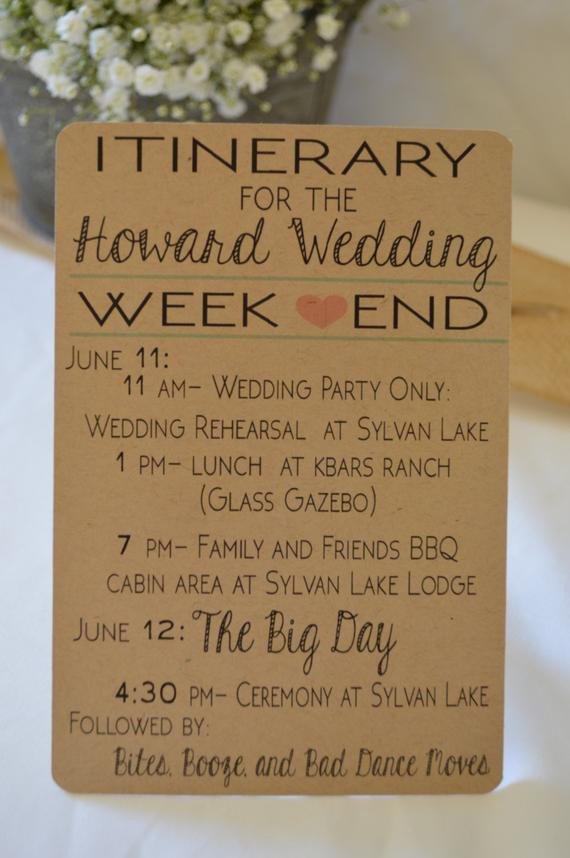 Wedding Weekend Itinerary Destination Wedding Hotel Guest
