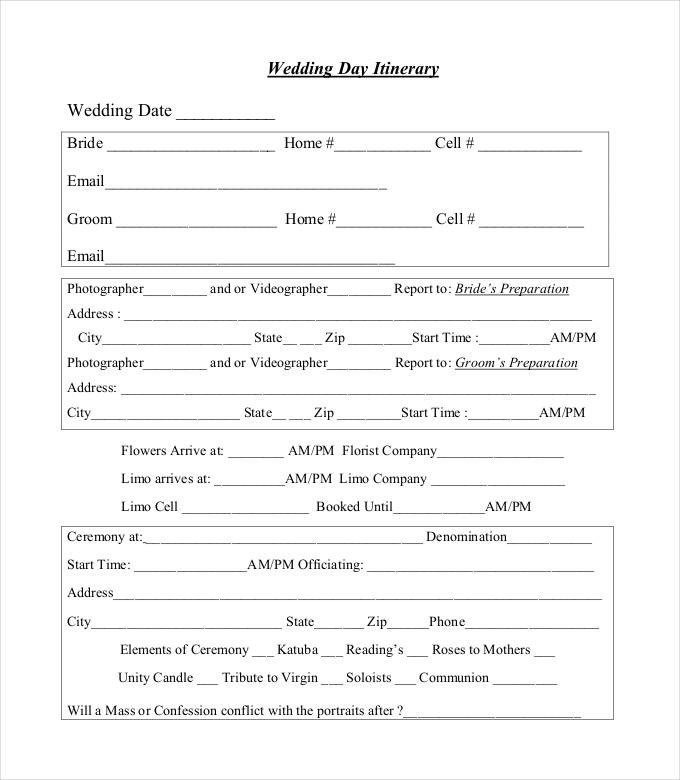 44 Wedding Itinerary Templates DOC PDF PSD