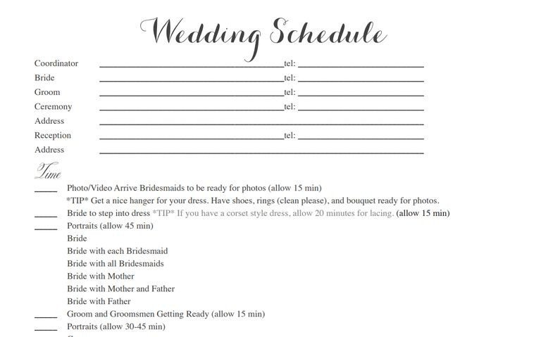 Wedding Schedule Template