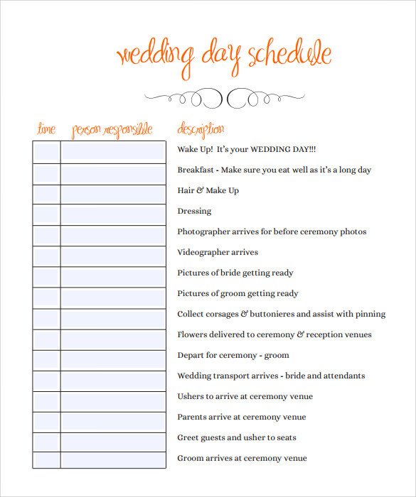 10 Wedding Schedule Samples