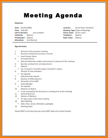 8 sample agenda for meeting