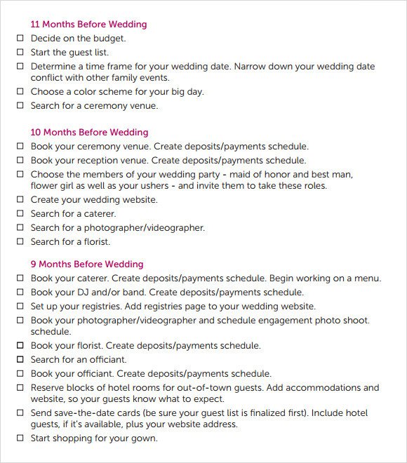 Wedding Agenda 9 Download Free Documents In PDF