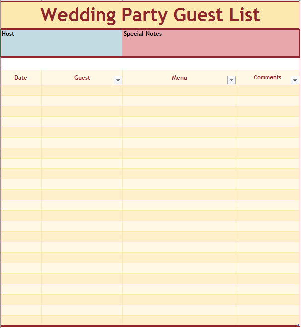 21 Free Wedding Party Guest List Templates MS fice