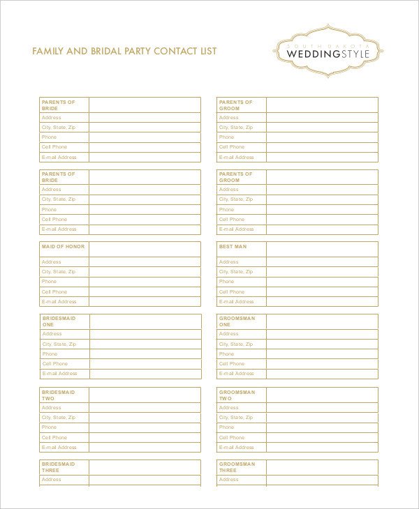 Free Contact List Template 10 Free Word PDF Documents