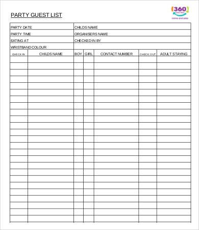 Guest List Templates 9 Free Word PDF Documents