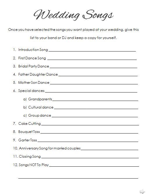 How To Plan Your Wedding Reception Music Printable List