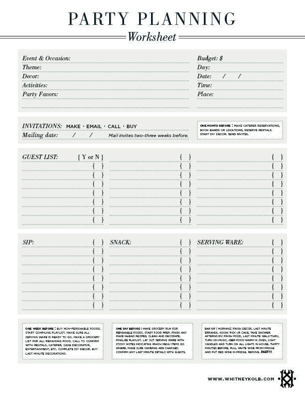 Party Planning Worksheet Amazing Party Ideas