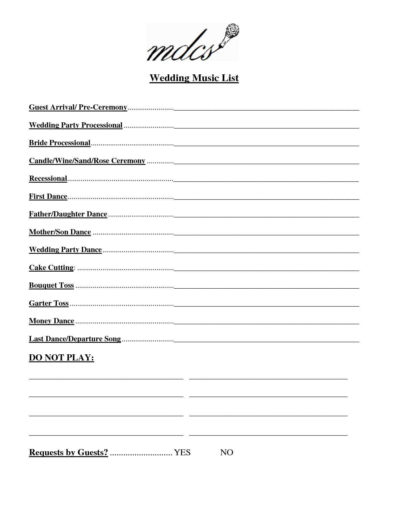 Wedding Party List Template Free