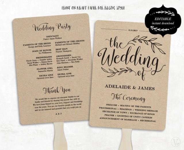 Printable Wedding Program Template Fan Wedding Program
